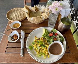 Vegan Mexican eggs, aKA tofu scramble. So good!!  at Nomada Organics & Gourmet in La Paz