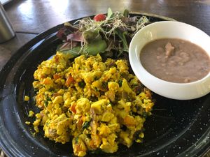 Huevos rancheros (tofu)  at Nomada Organics & Gourmet in La Paz