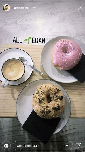 Donuts and coffee at Delish Vegan Doughnuts in Madrid