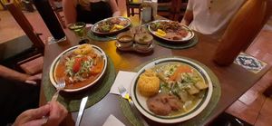 Vegan enchiladas with red and green sauce. Vegan grilled vegetable plates served with warm assortment of tacos. DELICIOUS vegan food. at Los Magueyes  in La Paz