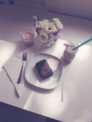 Vegan brownie. at Deli's Vegan Bisztro in Budapest