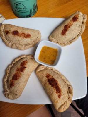 vegan empanadas with spinach and corn at Naturalia Cafe in Medellin