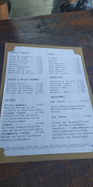 afternoon menu at Musli in Torrelavega
