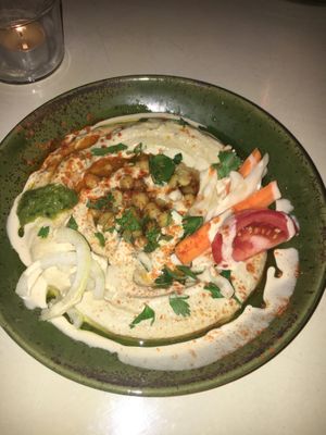 original hummus table  at Akko Hummus Bar in Leipzig