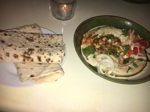 peta bread with hummus at Akko Hummus Bar in Leipzig