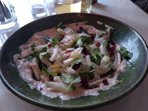 Fennel salad with tahini at Akko Hummus Bar in Leipzig
