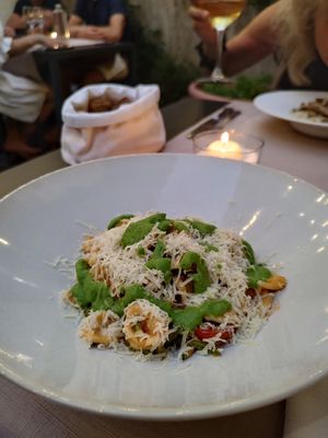 Orecchiette with Confit Tomatoes 🍅 , Zucchini 🥒, Vegan Cheese and Pesto 🌿 at Il Papeoto in La Spezia