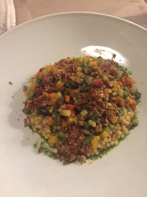 warm fregola salad with mixed veggies at Il Papeoto in La Spezia