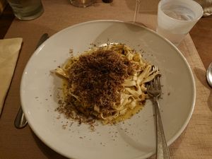 Main course: Tagliatelle with truffel and zucchini flower at Il Papeoto in La Spezia