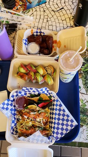 Fish/shrimp tacos, rainbow roll, wings and root beer float - 10/10!! at Seed Ranger in Ventura