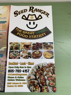 Menu  at Seed Ranger in Ventura