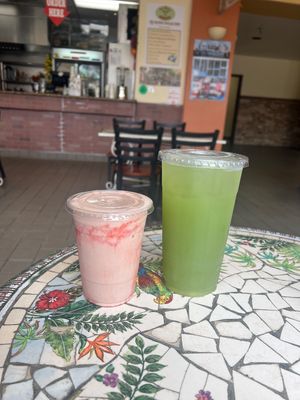Vanilla strawberry shake and a cucumber agua fresca   at Seed Ranger in Ventura