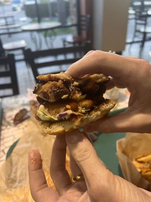 Can’t remember- maybe a Poe boy? It has bbq sauce   at Seed Ranger in Ventura