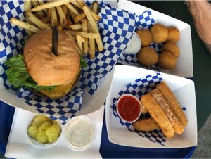 Impossible Burger, vegan bacon jalapeño poppers and vegan mozzarella sticks.  at Seed Ranger in Ventura
