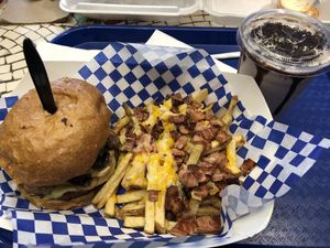 Lone Ranger burger with side of Cheese-Bacon fries. +Oreo shake! at Seed Ranger in Ventura