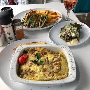 Avo-pesto toasted sandwich (vegan), The Big Easy Vegan Style (vegan), and lasagne (vegan) at Good Food & Co in Franschhoek