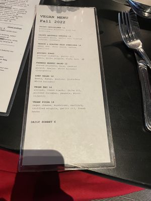 Vegan menu (ask for it)  at Cork & Fork in La Quinta