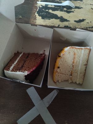 Blueberry and passion fruit cake at Vegan Delights Cafe in Ipoh