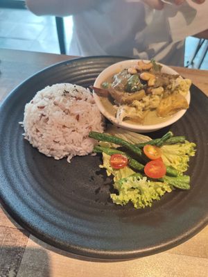 Green curry at Vegan Delights Cafe in Ipoh