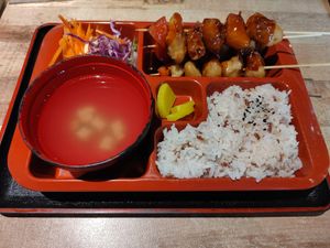 Chicken Teriyaki Kebab Bento Set. RM 14.90 at Vegan Delights Cafe in Ipoh
