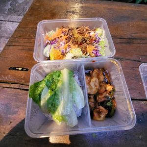 Ordered from Grab yesterday thr salad with orange ginger sauce and mushroom basil rice. It was not bad although a little spicy for me. at Vegan Delights Cafe in Ipoh