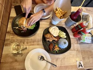 Main meals, fries and drinks   at Vegan Delights Cafe in Ipoh