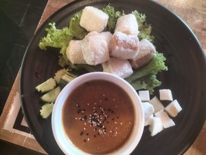 Satay tofu at Vegan Delights Cafe in Ipoh