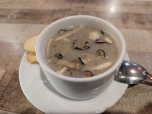 Mushroom soup at Vegan Delights Cafe in Ipoh