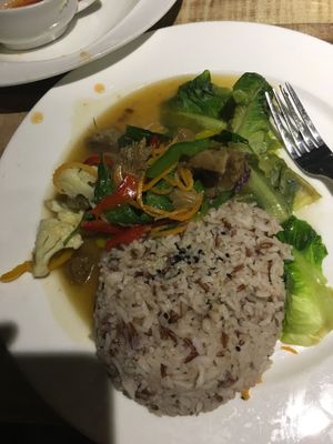 Mushrooms and rice! So so incredible! What flavours!  at Vegan Delights Cafe in Ipoh