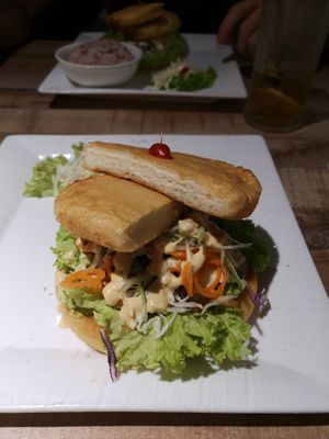 Mushroom burger. Didn't enjoy the sauce at Vegan Delights Cafe in Ipoh