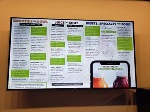 Menu board at I Love Juice Bar in Dallas