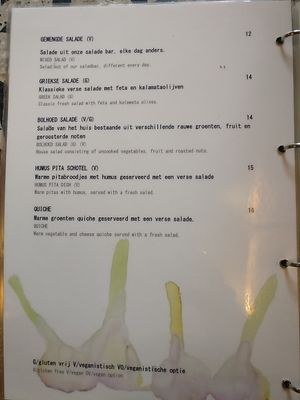 salad menu at Bolhoed in Amsterdam