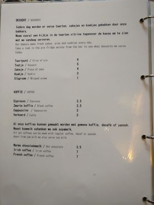 dessert menu at Bolhoed in Amsterdam