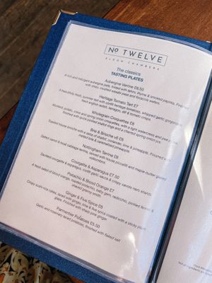 Menu  at No. Twelve in Nottingham