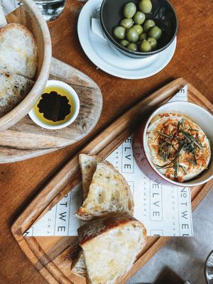 Camembert, olives & breads  at No. Twelve in Nottingham
