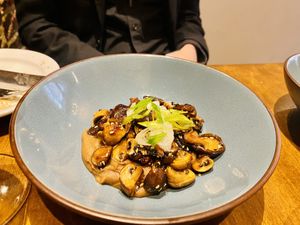 Chestnut & Shitake 
Garlic butter sauteed mixed mushrooms, finished with a teriyaki & toasted sesame glaze. Served with a miso & caramelised onion puree.  at No. Twelve in Nottingham