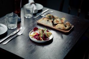Snacks- House pickles and focaccia  at No. Twelve in Nottingham