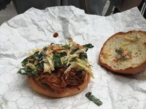 Jack fruit burger  at PLANTA Burger in Toronto