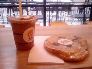 PB and chocolate milkshake and giant cookie at PLANTA Burger in Toronto