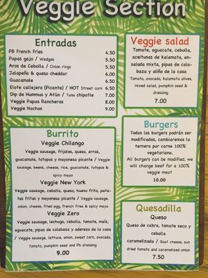 Veggie section and all burgers in the menu you can get vegan at Planet Beat in Marbella