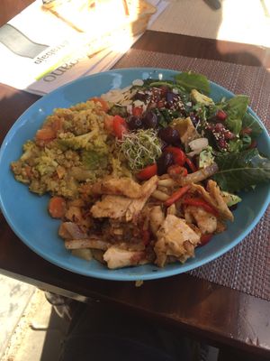 Great Budda Bowl with Heura Chicken at El Brot in Alp