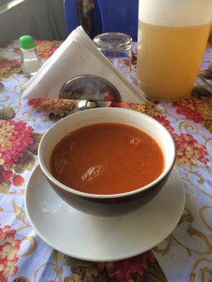 Quinoa tomato soup at Krishna Bhog in Huaraz
