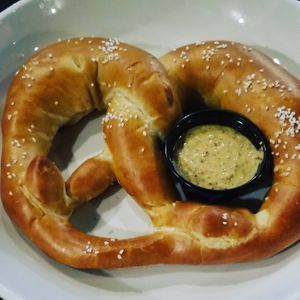 Amazing vegan pretzel with brew mustard at Great Dane Pub & Brewing Company in Madison