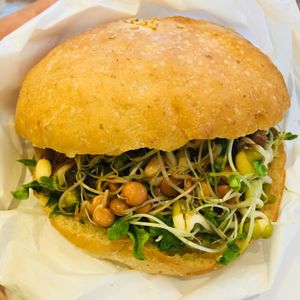 The not so good tempeh burger.. at Medel Deli  in Tokyo