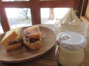 Tempeh sandwich, ice cream, pudding  at Medel Deli  in Tokyo
