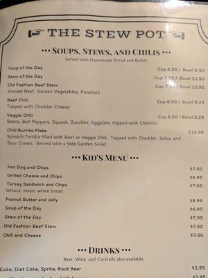 Menu at The Stew Pot in Snowmass Village