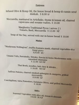 mains menu  at Mara Restaurant in Wellington