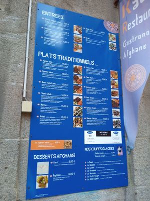 Menu at Kaboul Gastronomie Afghane in Saint-malo