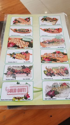 Sushi menu at Thien Duyen in Ho Chi Minh City
