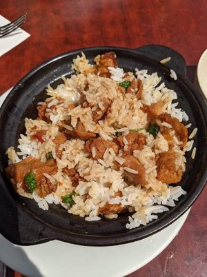 We mixed rice with this dish before getting a picture! I was one of their clay pot dish options and was delicious!  at Bodhi Vegan in Paris